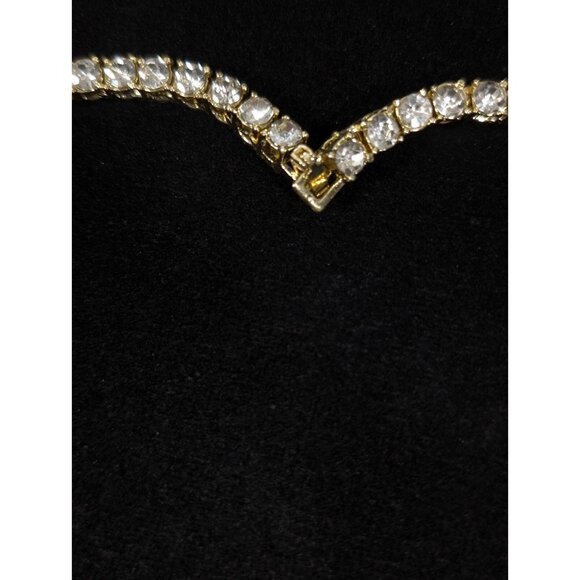 Gold Tone Rhinestone Baguette Tennis Necklace Initial Letter B Pendant BLING - Picture 9 of 14